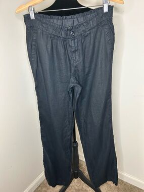 LONDONJEAN Linen Black Straight-Leg Elastic-Waist Pants